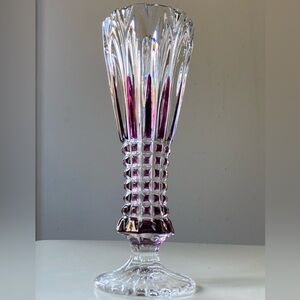 Vintage Bohemian Cranberry to Clear 8" tall Crystal Vase Clear base